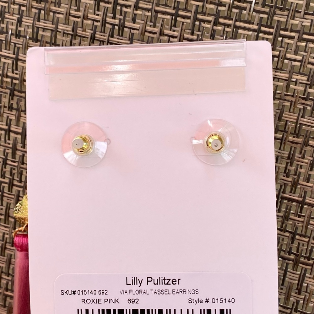 LILLY PULITZER Via Flora Roxie Pink Gold Orchid Tassel Earrings - Picture 8 of 8